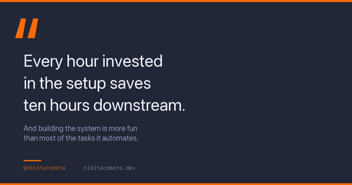 Quote: Every hour invested in the setup saves ten hours downstream